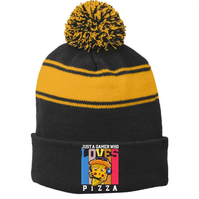 Cool Gaming Video Games And Pizza Lover Stripe Pom Pom Beanie