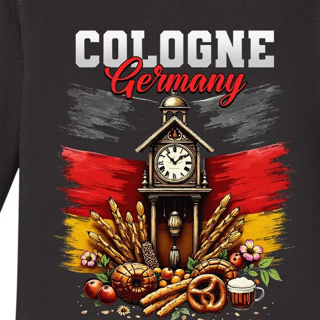 Cologne Germany Vacation Travel Souvenir German Flag Baby Long Sleeve Bodysuit