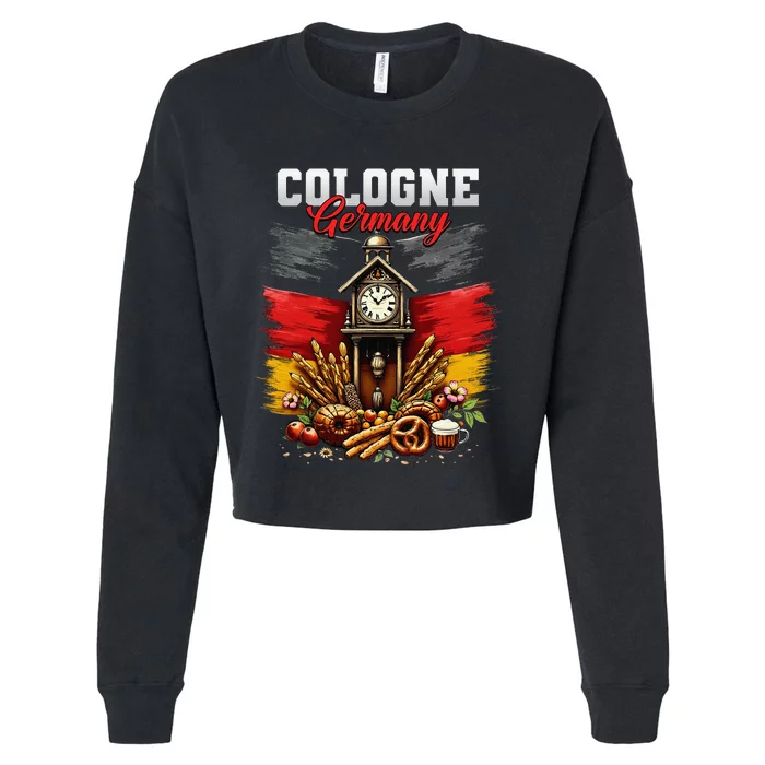 Cologne Germany Vacation Travel Souvenir German Flag Cropped Pullover Crew