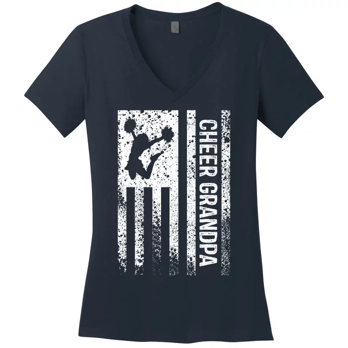 Cheer Grandpa Vintage American Flag Cheerleader Squad Women's V-Neck T-Shirt