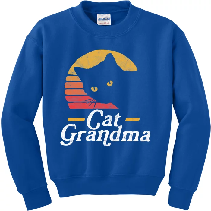 Cat Grandma Vintage Eighties Style Sun Cat Retro Distressed Meaningful Gift Kids Sweatshirt