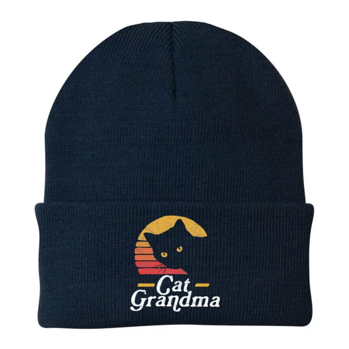 Cat Grandma Vintage Eighties Style Sun Cat Retro Distressed Meaningful Gift Knit Cap Winter Beanie