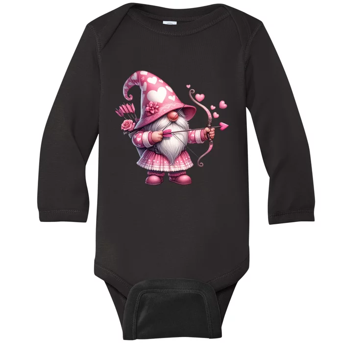 Cute Gnome Valentines Day Heart Gnome Valentine Baby Long Sleeve Bodysuit