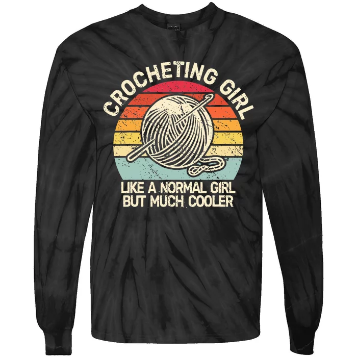 Crocheting Girl Vintage Crocheter Funny Crochet Tie-Dye Long Sleeve Shirt