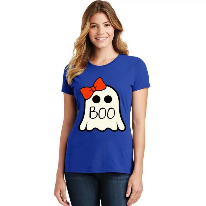 Cute Ghost With Bow Boo Halloween Women's T-Shirt