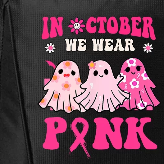 Cute Ghost Wednesday We Wear Pink Halloween Breast Cancer City Backpack