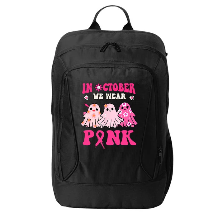 Cute Ghost Wednesday We Wear Pink Halloween Breast Cancer City Backpack