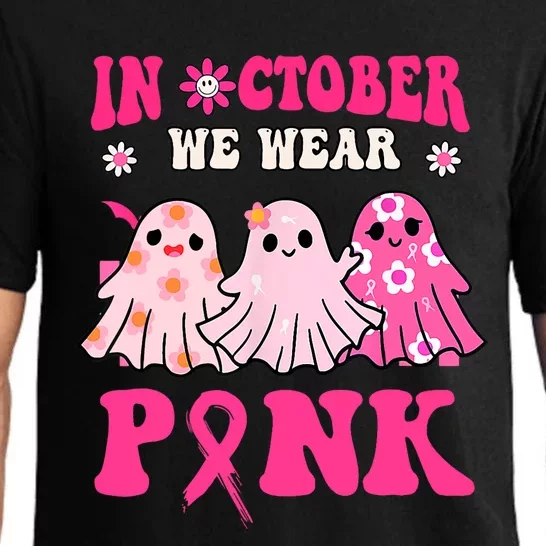 Cute Ghost Wednesday We Wear Pink Halloween Breast Cancer Pajama Set