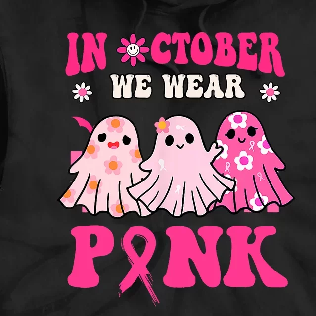 Cute Ghost Wednesday We Wear Pink Halloween Breast Cancer Tie Dye Hoodie