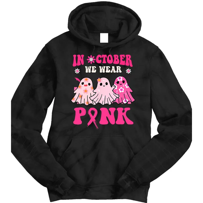 Cute Ghost Wednesday We Wear Pink Halloween Breast Cancer Tie Dye Hoodie