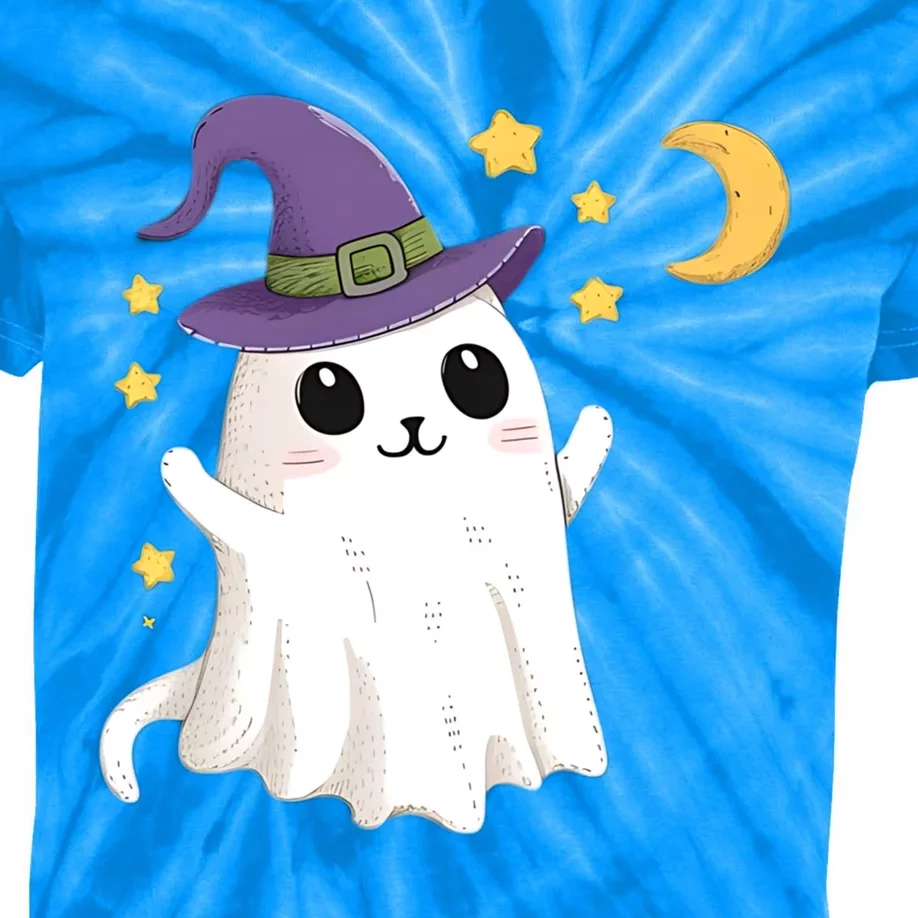 Cute Ghost Witch Cat Gift Kids Tie-Dye T-Shirt