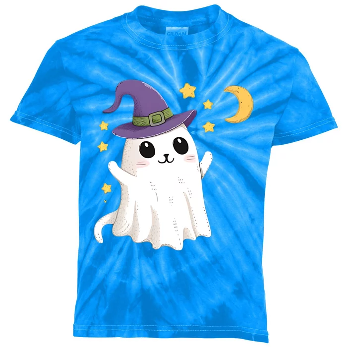 Cute Ghost Witch Cat Gift Kids Tie-Dye T-Shirt