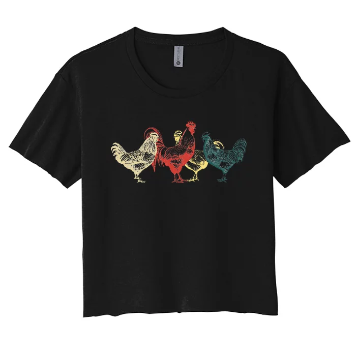 Chicken Group With Rooster Agriculture Farmer Women's Crop Top Tee