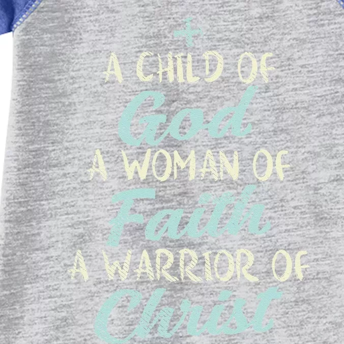 Child God Woman Faith Warrior Christ Jesus Christian Gift Infant Baby Jersey Bodysuit