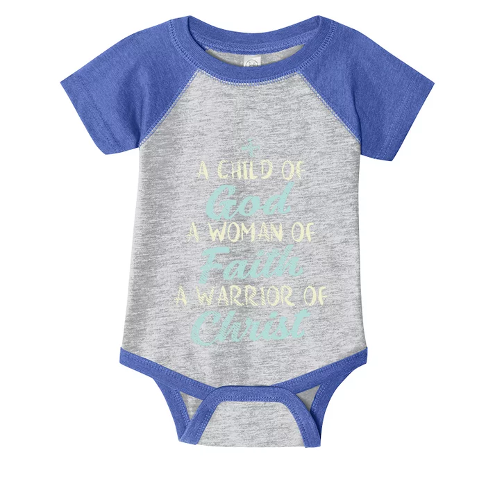 Child God Woman Faith Warrior Christ Jesus Christian Gift Infant Baby Jersey Bodysuit