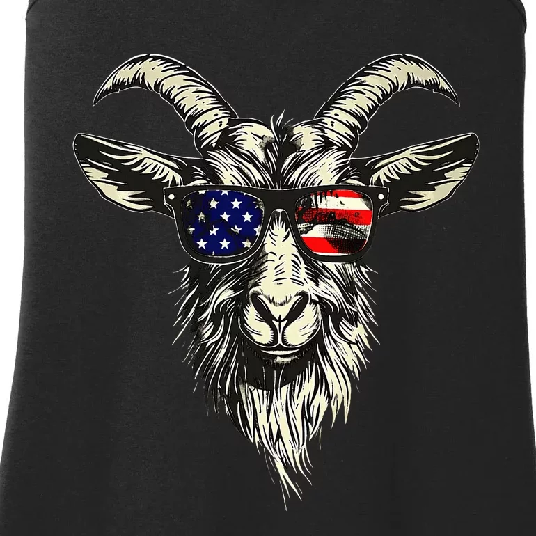 Cool Goat With Sunglasses And Usa Flag Ladies Essential Tank