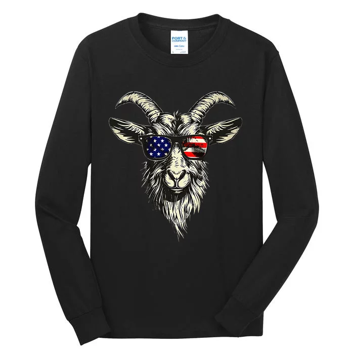 Cool Goat With Sunglasses And Usa Flag Tall Long Sleeve T-Shirt