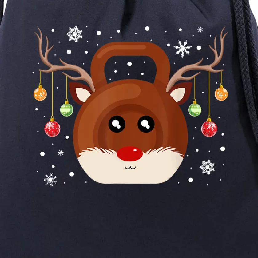 Christmas Gym Workout Reindeer Kettlebell Xmas For Gym Lover Gift Drawstring Bag