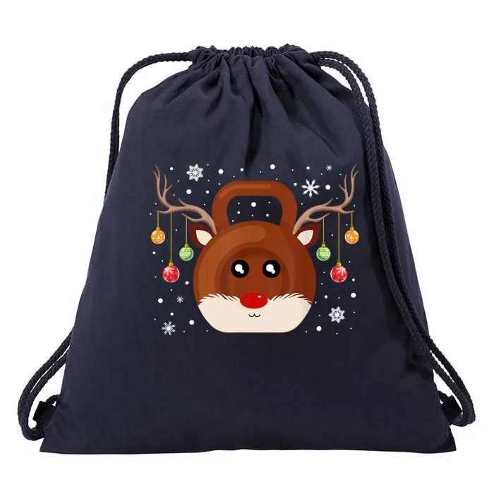 Christmas Gym Workout Reindeer Kettlebell Xmas For Gym Lover Gift Drawstring Bag