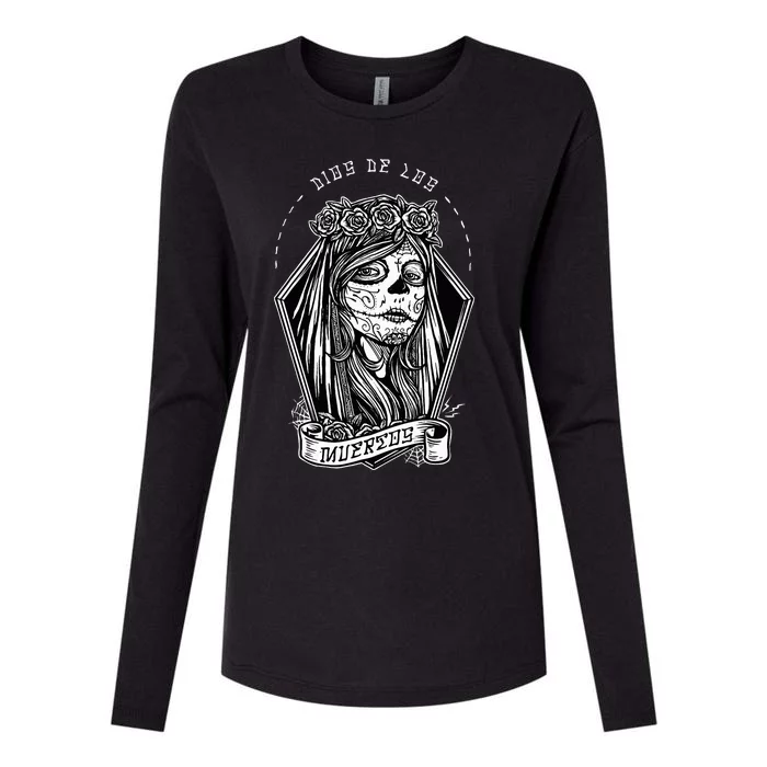 Catrina Girl With Flowers Camiseta Day Of The Dead Womens Cotton Relaxed Long Sleeve T-Shirt