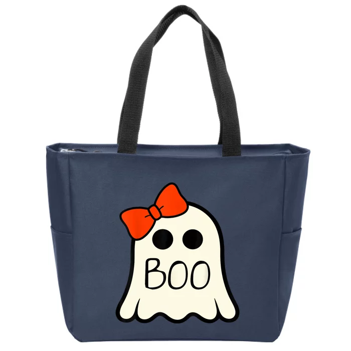 Cute Ghost With Bow Boo Halloween For Girls Zip Tote Bag