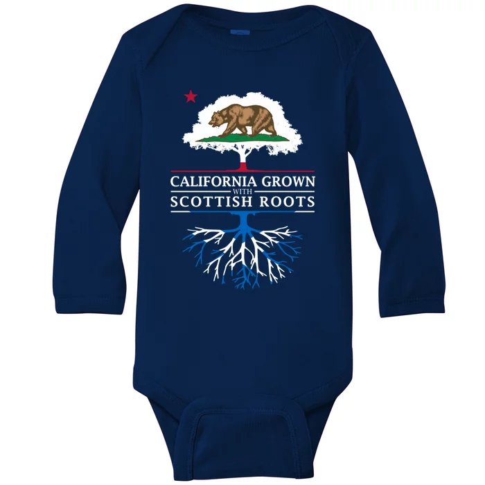 California Grown With Scottish Roots Funny Gift Scotland Gift Baby Long Sleeve Bodysuit