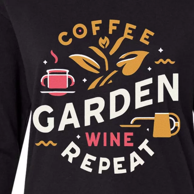 Coffee Garden Wine Repeat Womens Cotton Relaxed Long Sleeve T-Shirt