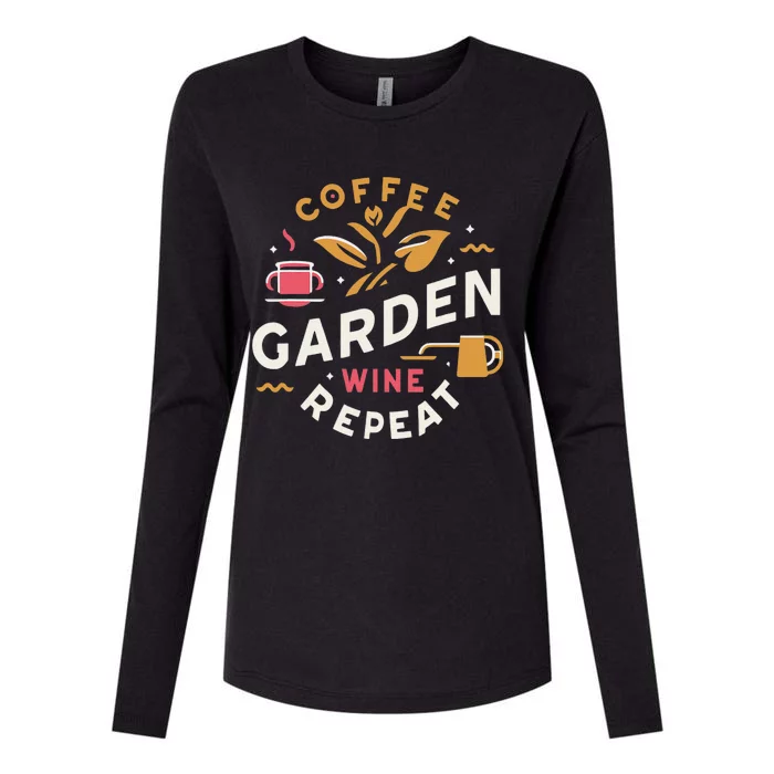 Coffee Garden Wine Repeat Womens Cotton Relaxed Long Sleeve T-Shirt