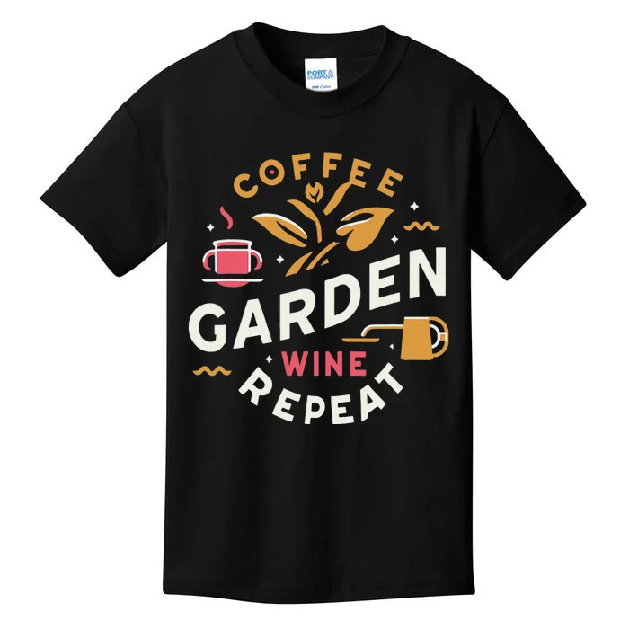 Coffee Garden Wine Repeat Kids T-Shirt