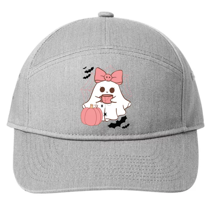 Cute Ghost With Pumpkin And Bow 7-Panel Snapback Hat