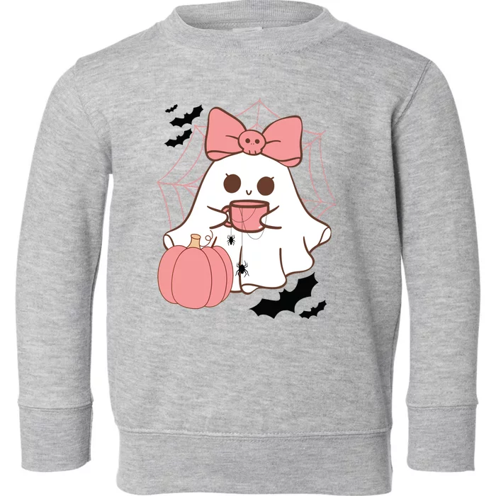 Cute Ghost With Pumpkin And Bow Toddler Sweatshirt