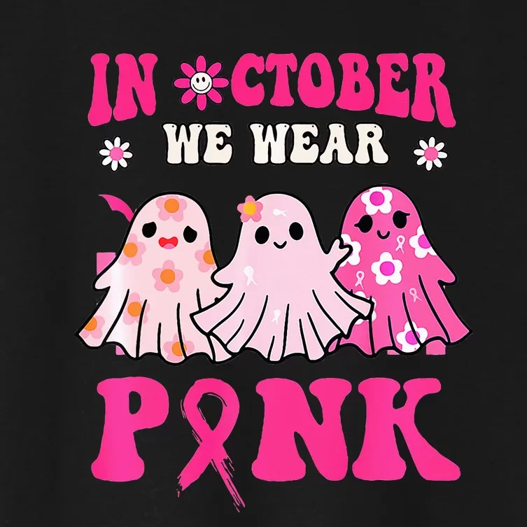 Cute Ghost Wednesday We Wear Pink Halloween Breast Cancer Women's Crop Top Tee