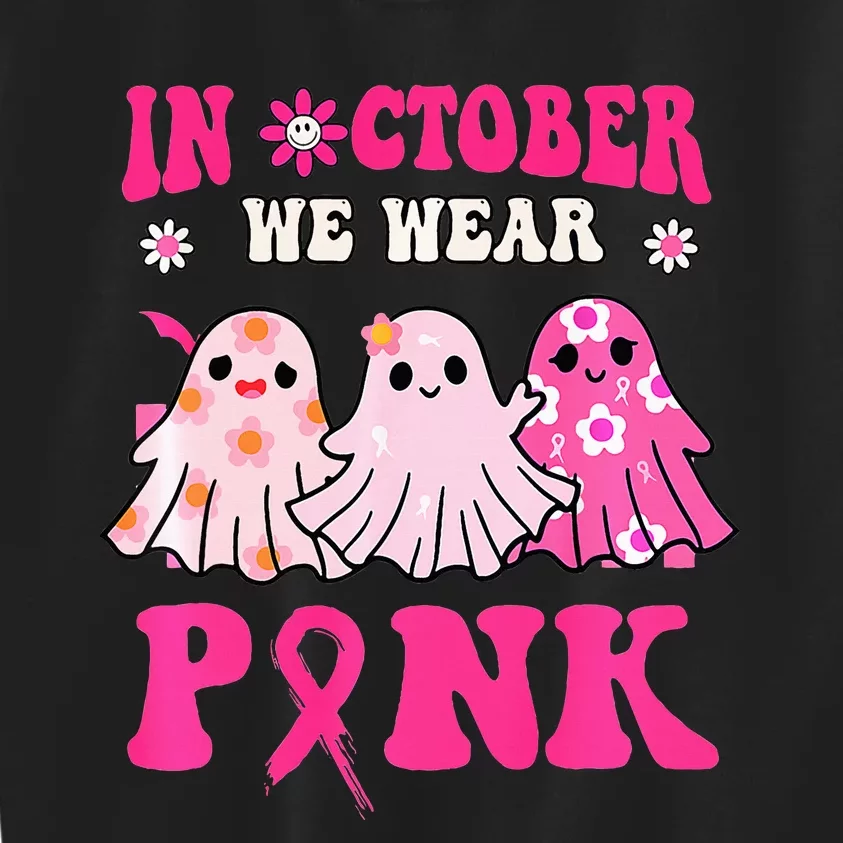 Cute Ghost Wednesday We Wear Pink Halloween Breast Cancer Kids Sweatshirt