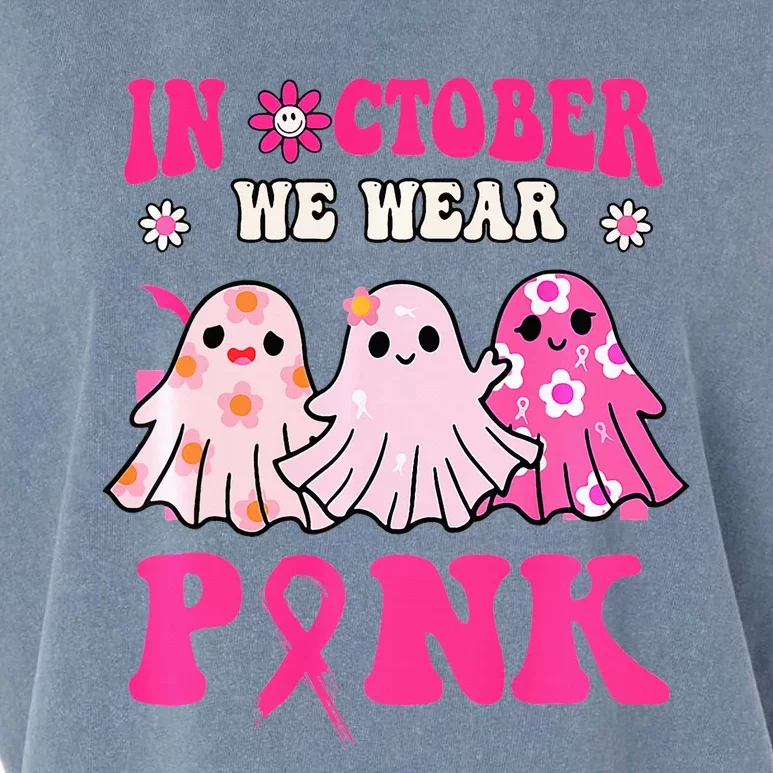 Cute Ghost Wednesday We Wear Pink Halloween Breast Cancer Garment-Dyed Women's Muscle Tee