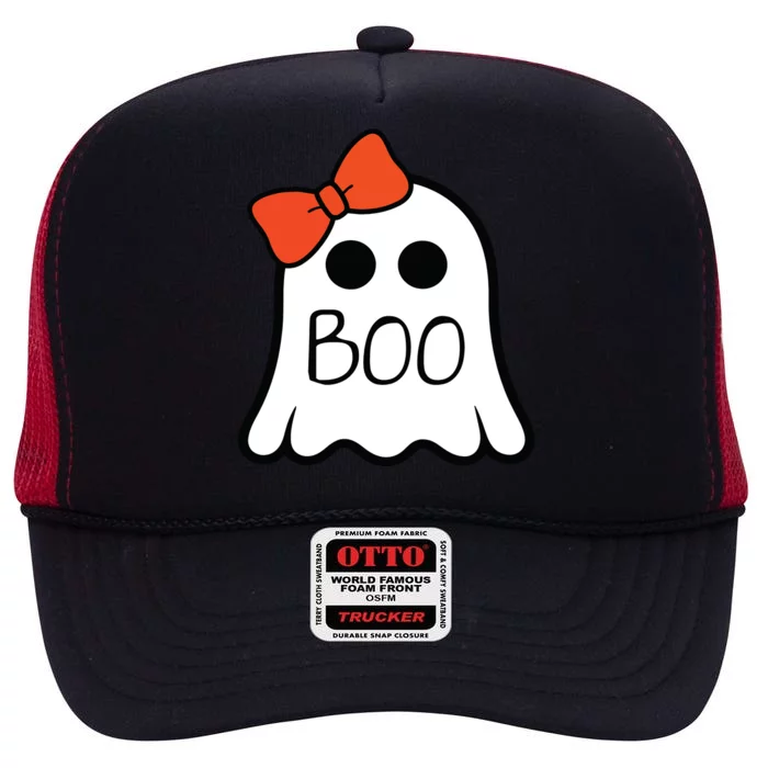 Cute Ghost With Bow Boo Halloween For Girls Kids High Crown Mesh Trucker Hat