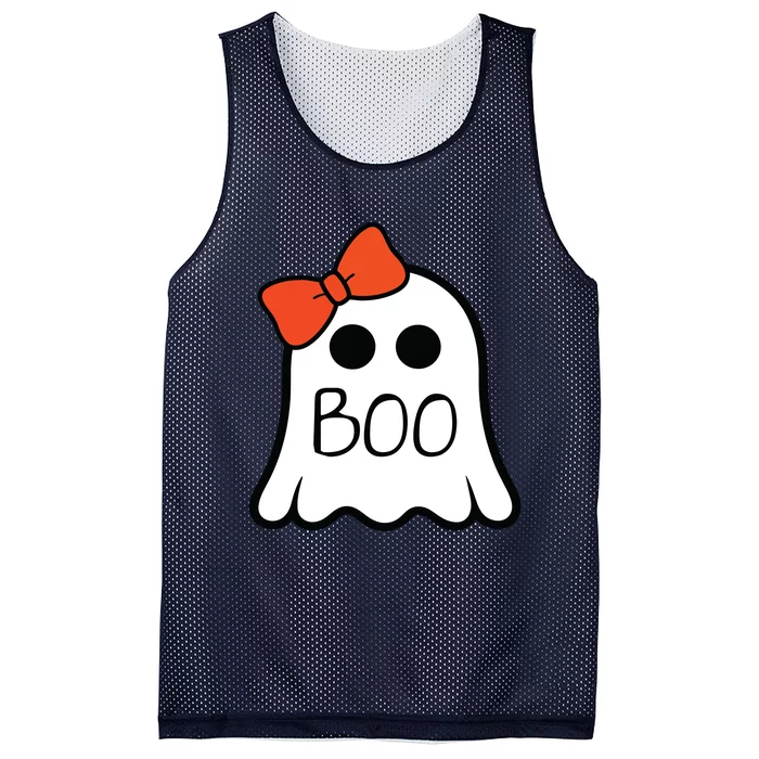 Cute Ghost With Bow Boo Halloween For Girls Kids Mesh Reversible Basketball Jersey Tank