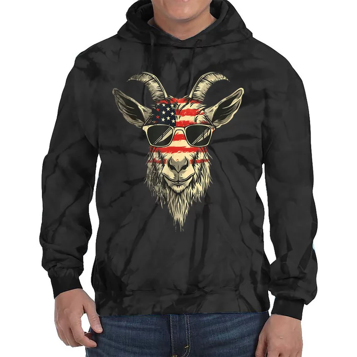 Cool Goat With Sunglasses And Usa Flag Tie Dye Hoodie