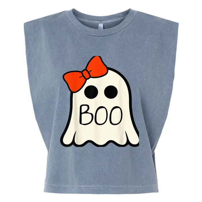 Cute Ghost with Bow Boo Halloween For Girls Kid Toddler Garment-Dyed Women's Muscle Tee