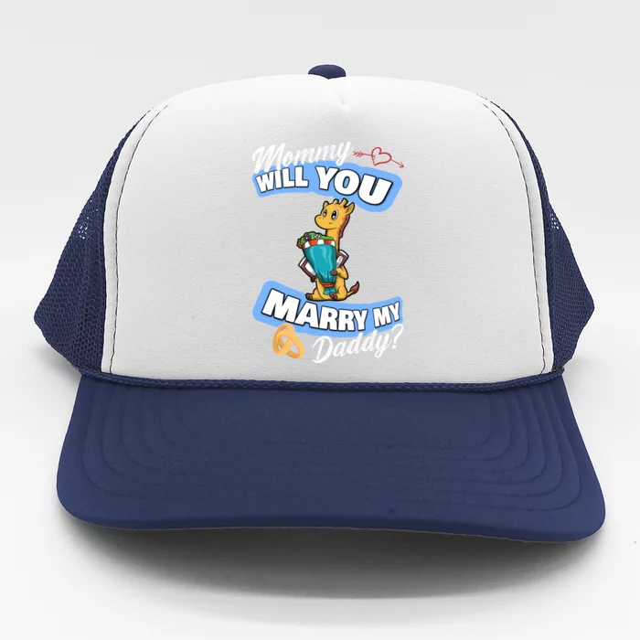 Cute Giraffe Wedding Offer Mommy Will You Marry My Daddy Gift Trucker Hat