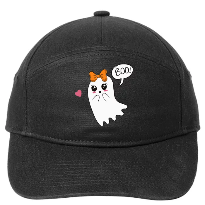 Cute Ghost with Bow Saying Boo Halloween Heart 7-Panel Snapback Hat