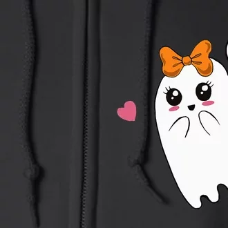 Cute Ghost with Bow Saying Boo Halloween Heart Full Zip Hoodie