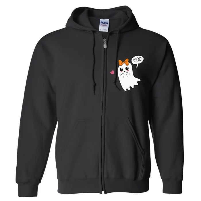 Cute Ghost with Bow Saying Boo Halloween Heart Full Zip Hoodie