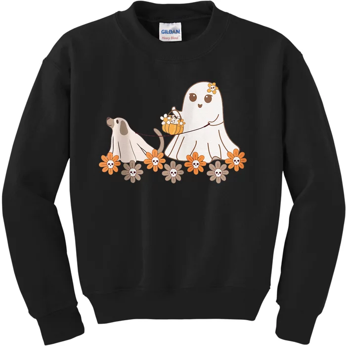 Cute Ghost Walking Dog Kids Sweatshirt