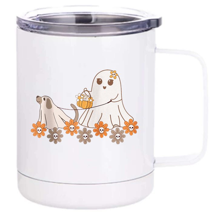 Cute Ghost Walking Dog Front & Back 12oz Stainless Steel Tumbler Cup