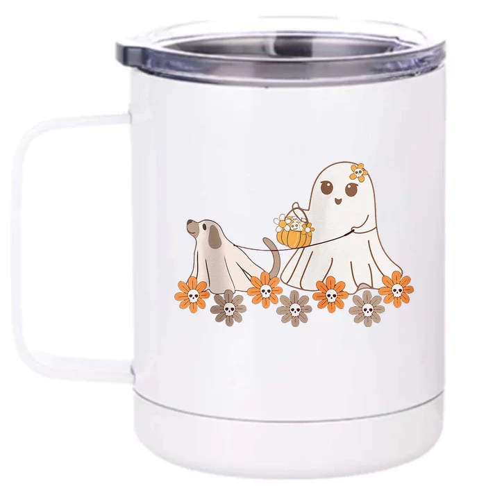 Cute Ghost Walking Dog Front & Back 12oz Stainless Steel Tumbler Cup