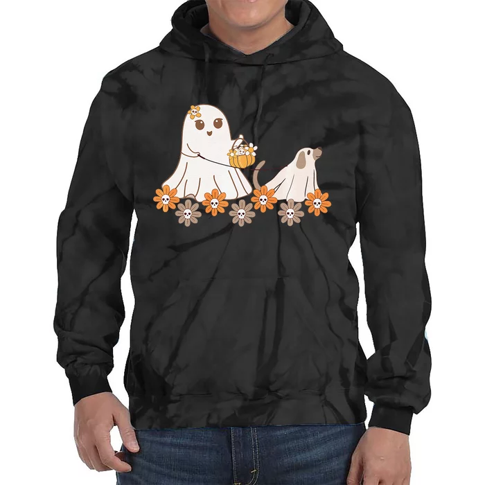 Cute Ghost Walking Dog Tie Dye Hoodie