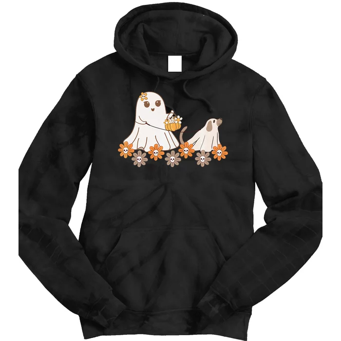 Cute Ghost Walking Dog Tie Dye Hoodie