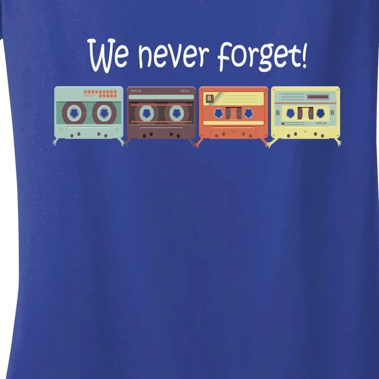 Cassettes Gift We Never Forget! Funny 80s Gift Cool Gift Women's V-Neck T-Shirt