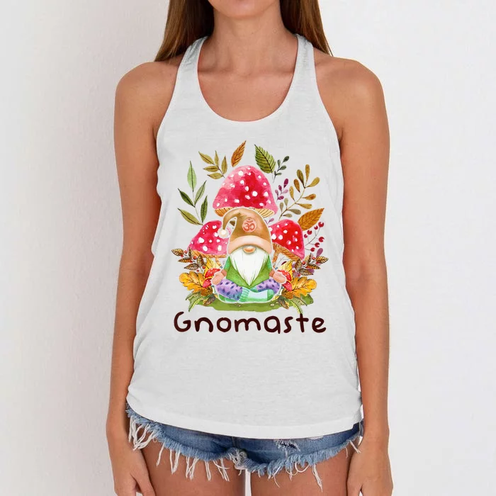 Cute Gnomaste Yoga Gnome Namaste Meditation Zen Women's Knotted Racerback Tank