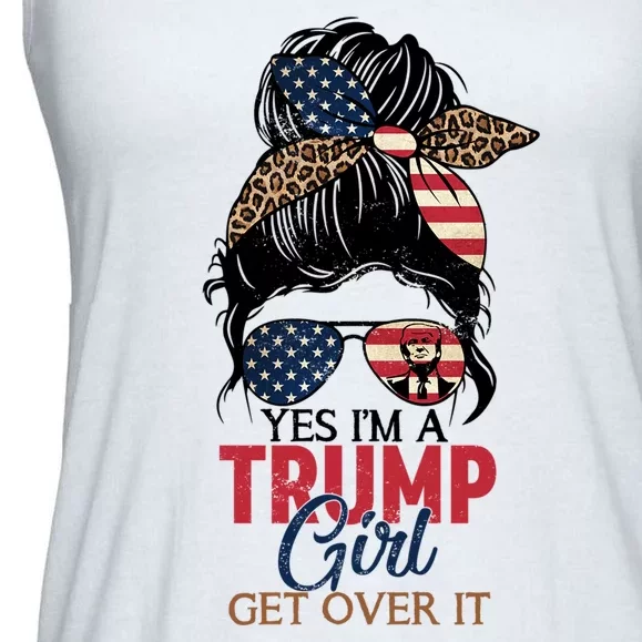 Cute Gift Yes IM A Trump Girl Get Over Trump 2024 Messy Bun Leopard Ladies Essential Flowy Tank